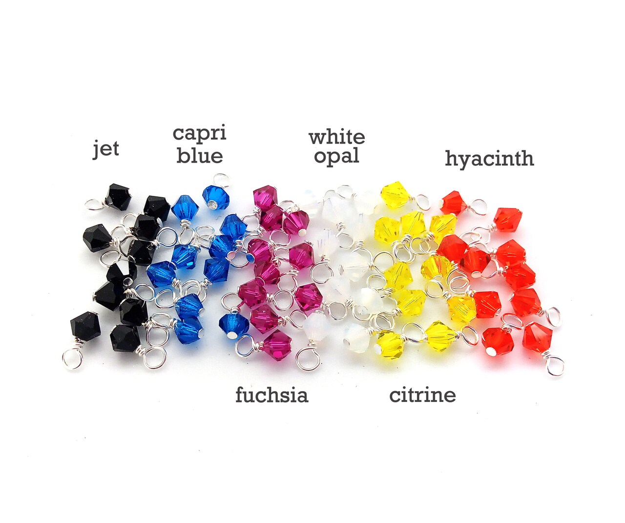 Tiny Crystal Bead Dangles, 10 pc, 4mm Birthstone Charms with Silver-Plated Wire, Adorabilities